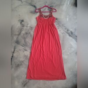 Bailey Blue Coral Maxi Dress with Embellished Neckline